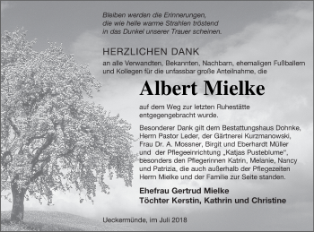 Traueranzeige von Albert Mielke von Haff-Zeitung