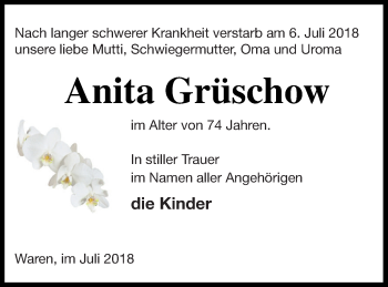Traueranzeige von Anita Grüschow von Müritz-Zeitung