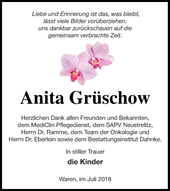 Traueranzeige von Anita Grüschow von Müritz-Zeitung