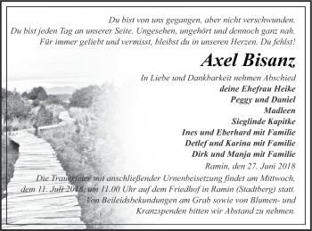 Traueranzeige von Axel Bisanz von Pasewalker Zeitung