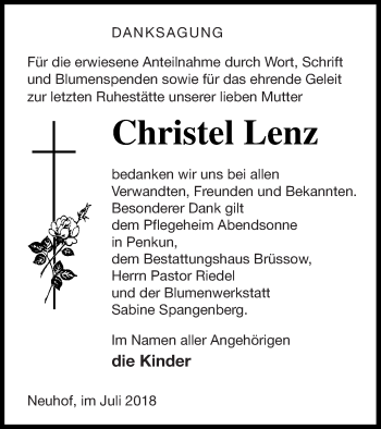 Traueranzeige von Christel Lenz von Pasewalker Zeitung