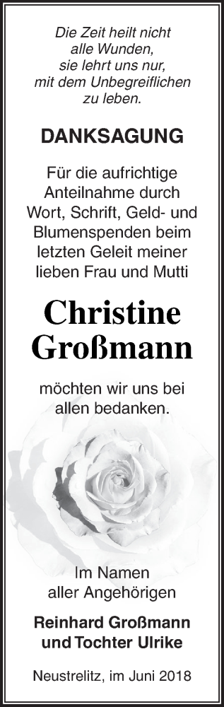 Traueranzeige von Christine Großmann von Strelitzer Zeitung