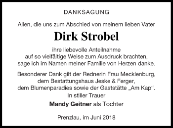 Traueranzeige von Dirk Strobel von Prenzlauer Zeitung