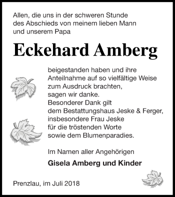 Traueranzeige von Eckehard Amberg von Prenzlauer Zeitung