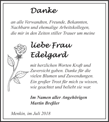 Traueranzeige von Edelgard Breßler von Pasewalker Zeitung