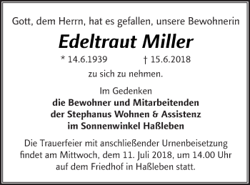 Traueranzeige von Edeltraut Miller von Templiner Zeitung