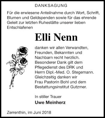 Traueranzeige von Elli Nenn von Pasewalker Zeitung