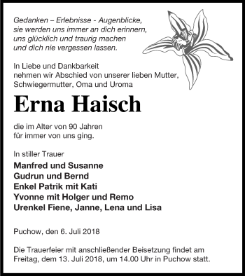 Traueranzeige von Erna Haisch von Müritz-Zeitung