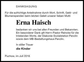 Traueranzeige von Erna Haisch von Müritz-Zeitung