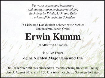 Traueranzeige von Erwin Kumm von Pasewalker Zeitung