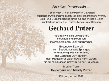 Traueranzeige von Gerhard Putzer von Prenzlauer Zeitung