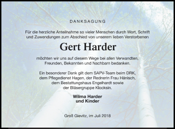 Traueranzeige von Gert Harder von Müritz-Zeitung