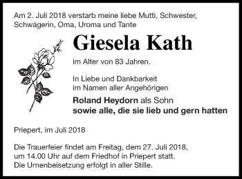 Traueranzeige von Giesela Kath von Strelitzer Zeitung