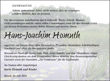 Traueranzeige von Hans-Joachim Homuth von Pasewalker Zeitung