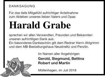 Traueranzeige von Harald Grabe von Müritz-Zeitung