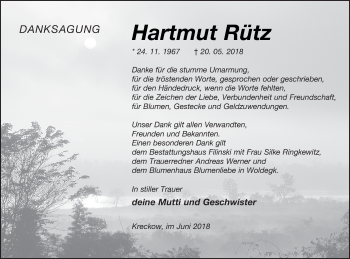 Traueranzeige von Hartmut Rütz von Pasewalker Zeitung