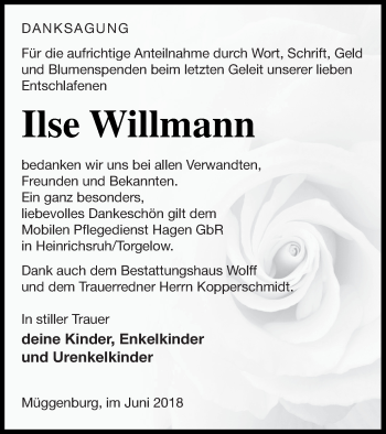 Traueranzeige von Ilse Willmann von Haff-Zeitung