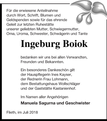 Traueranzeige von Ingeburg Boiok von Templiner Zeitung