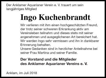 Traueranzeige von Ingo Kuchenbrandt von Vorpommern Kurier