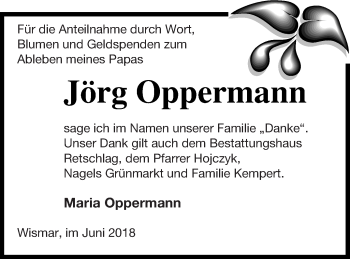 Traueranzeige von Jörg Oppermann von Pasewalker Zeitung