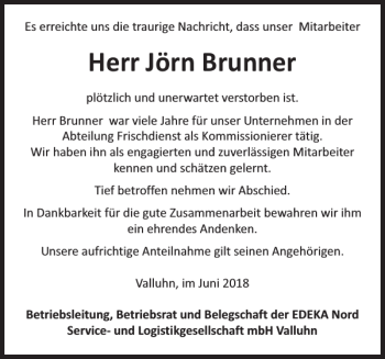 Traueranzeige von Jörn Brunner von Gadebusch-Rehnaer Zeitung