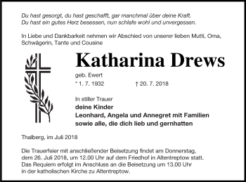 Traueranzeige von Katharina Drews von Neubrandenburger Zeitung