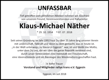 Traueranzeige von Klaus-Michael Näther von Haff-Zeitung