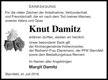 Traueranzeige von Knut Damitz von Demminer Zeitung