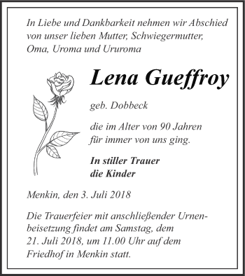 Traueranzeige von Lena Gueffroy von Prenzlauer Zeitung