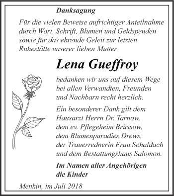 Traueranzeige von Lena Gueffroy von Prenzlauer Zeitung