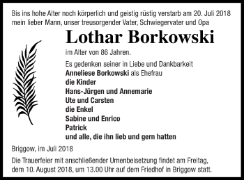 Traueranzeige von Lothar Borkowski von Mecklenburger Schweiz