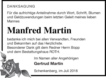 Traueranzeige von Manfred Martin von Prenzlauer Zeitung