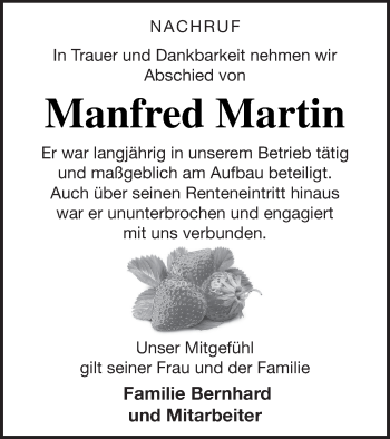 Traueranzeige von Manfred Martin von Prenzlauer Zeitung