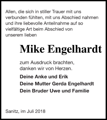 Traueranzeige von Mike Engelhardt von Müritz-Zeitung