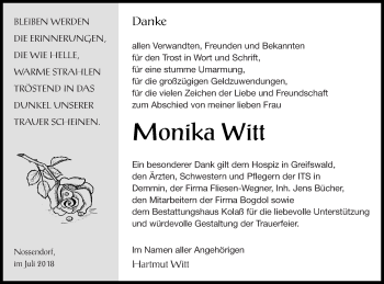 Traueranzeige von Monika Witt von Demminer Zeitung