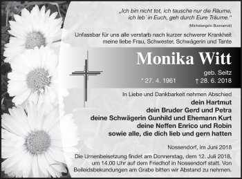 Traueranzeige von Monika Witt von Demminer Zeitung