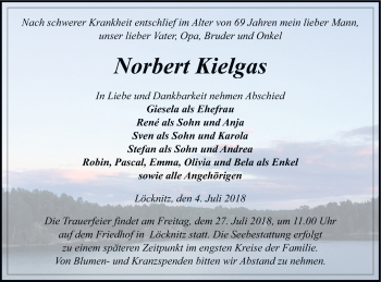 Traueranzeige von Norbert Kielgas von Pasewalker Zeitung