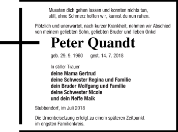 Traueranzeige von Peter Quandt von Mecklenburger Schweiz