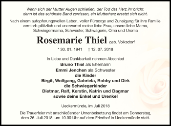 Traueranzeige von Rosemarie Thiel von Haff-Zeitung