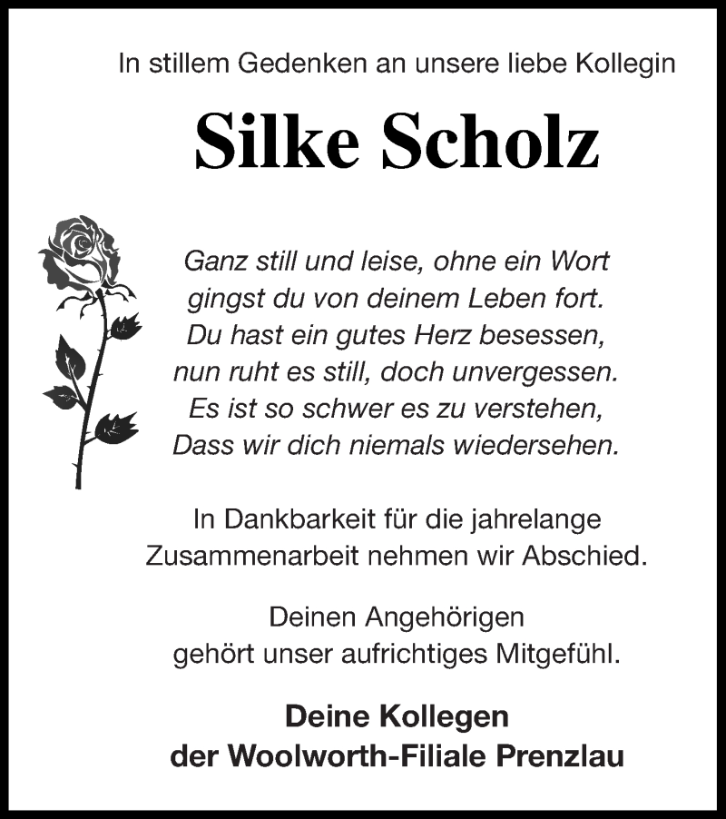  Traueranzeige für Silke Scholz vom 28.07.2018 aus Prenzlauer Zeitung