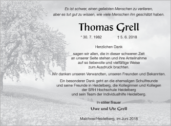 Traueranzeige von Thomas Grell von Müritz-Zeitung