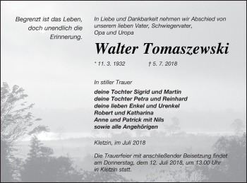 Traueranzeige von Walter Tomaszewski von Demminer Zeitung