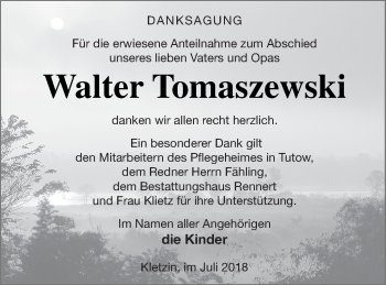 Traueranzeige von Walter Tomaszewski von Demminer Zeitung