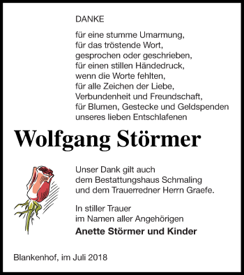 Traueranzeige von Wolfgang Störmer von Neubrandenburger Zeitung