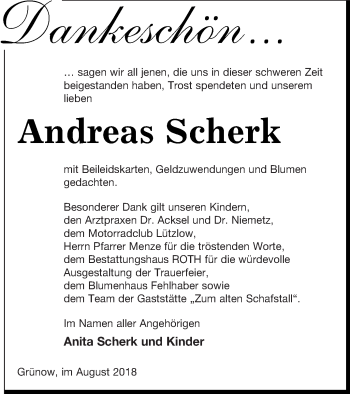 Traueranzeige von Andreas Scherk von Prenzlauer Zeitung