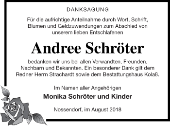 Traueranzeige von Andree Schröter von Demminer Zeitung