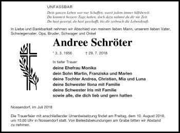 Traueranzeige von Andree Schröter von Demminer Zeitung