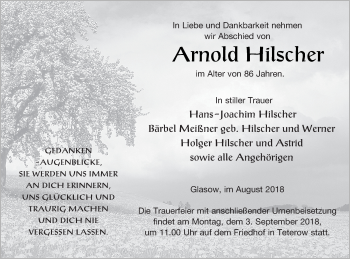 Traueranzeige von Arnold Hilscher von Mecklenburger Schweiz