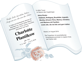 Traueranzeige von Charlotte Plantikow von Haff-Zeitung