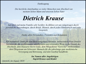 Traueranzeige von Dietrich Krause von Pasewalker Zeitung